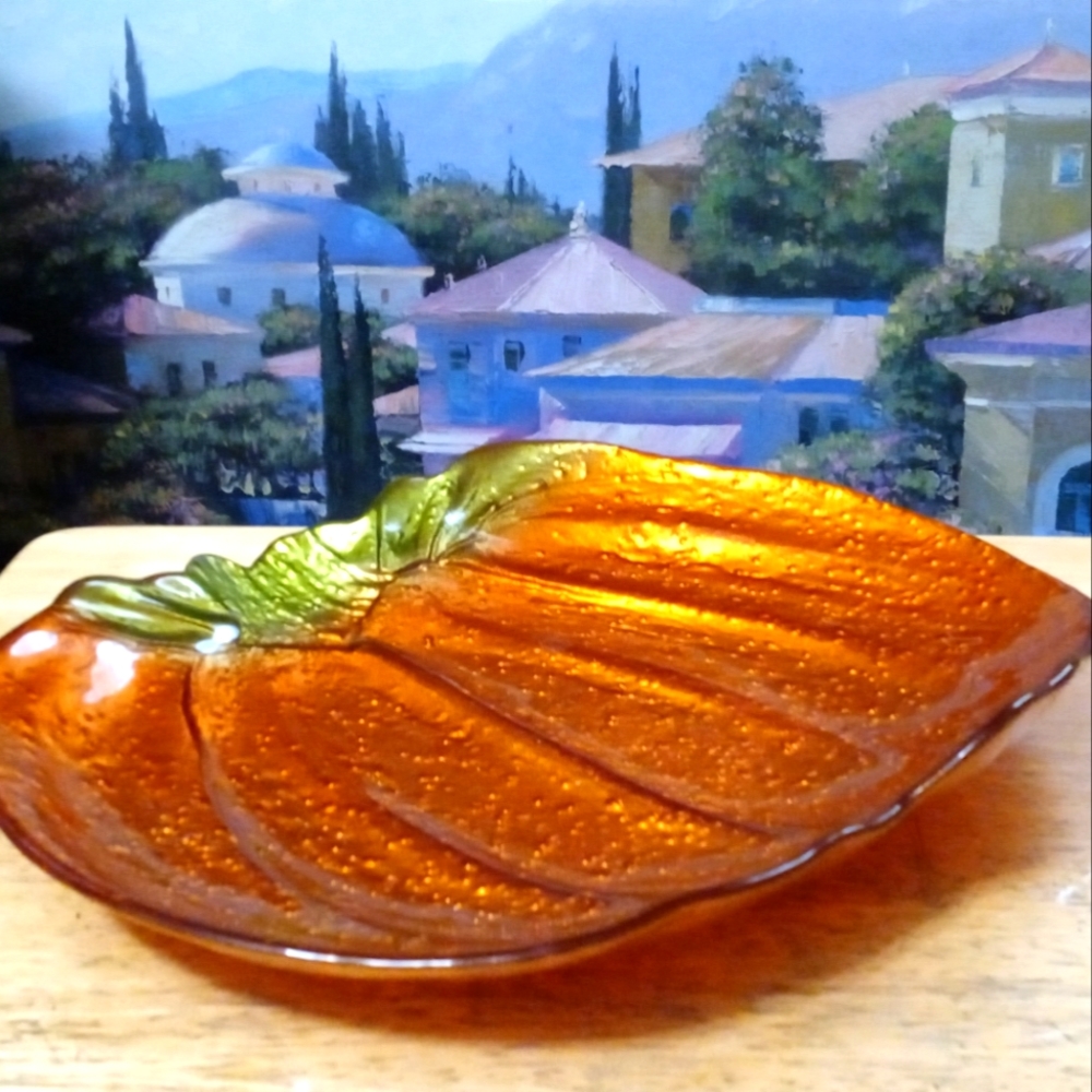 🎉🎊Nature Glass Pumpkin Candy Dish Size 11.5"×10"🍕🍥🍡🍛🍩🍜🍲🍬🍬🍬🆕🍬🍬🍬🍬